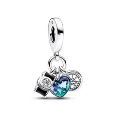 PANDORA - Charm Triple Cámara, Corazón y Brújula Plata Esterlina