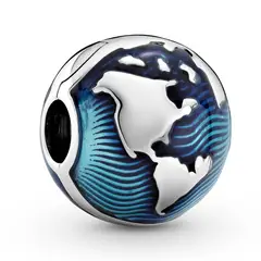 PANDORA - Clip Globo Terráqueo Azul Plata Esterlina