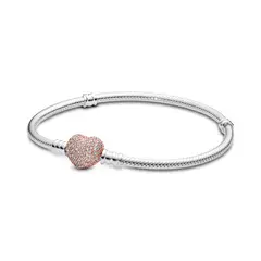 PANDORA - Brazalete Brillante Corazon Recubrimiento en Oro Rosa