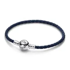 PANDORA - Brazalete Cuero trenzado Azul En Plata Esterlina