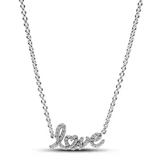 PANDORA - Collar Love Escrito a Mano Brillante Plata Esterlina