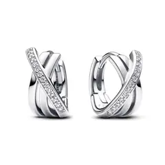 PANDORA - Aretes aro Pavé Cruzado Plata Esterlina