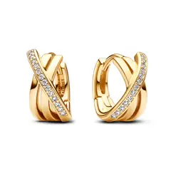 PANDORA - Aretes Aro Pavé Cruzado Recubrimiento en Oro