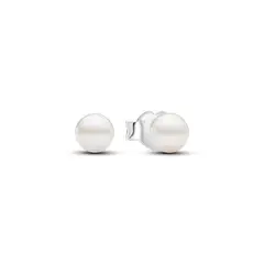 PANDORA - Aretes botón Perla Cultivada de Agua Dulce Pequeña Plata Esterlina
