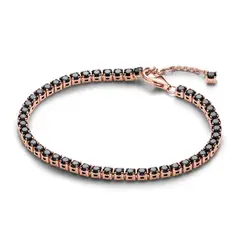 PANDORA - Brazalete Tenis Negra Brillante Recubrimiento en Oro Rosa