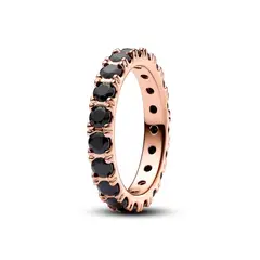 PANDORA - Anillo Fila Negra Brillante Eternidad Recubrimiento en Oro Rosa