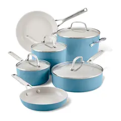 KITCHENAID - Juego de ollas Kitchenaid: Antiadherente Cerámico, Aluminio Anodizado. Bateria Antiadherente 10 piezas Azul Velvet