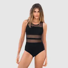 LEONISA - Vestido de baño enterizo de control medio con transparencias en tul