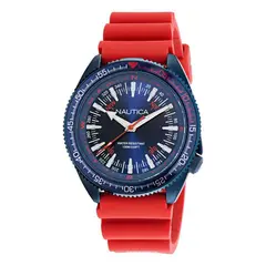 NAUTICA - Reloj para Hombre Vintage . Reloj Análogo Silicona Rojo