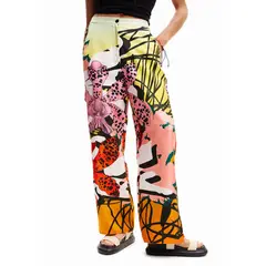 DESIGUAL - Pantalón Recto Mujer Tiro alto con Estampado