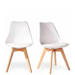 EKONOMODO - Set X2 Silla de Comedor en Cuerina con Patas de Madera 83 x 39 x 43 cm
