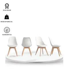 EKONOMODO - Set X4 Silla de Comedor en Cuerina con Patas de Madera 83 x 39 x 43 cm