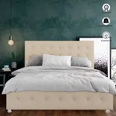 EKONOMODO - Colchón con Base Cama King Firmeza Media Ortopédico Doble Cara Resortado 200 x 200 cm + Cabecero Combo - 0% Interés a 3 Cuotas Pagando con tu CMR Banco Falabella