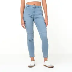 SYBILLA - Jean Mujer Tiro medio Cargo de Algodón