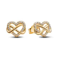 PANDORA - Aretes Botón Corazón Infinito Brillante Recubrimiento en Oro