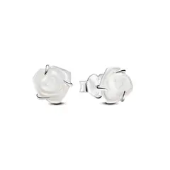 PANDORA - Aretes Botón Rosa Blanca Floreciendo Plata Esterlina