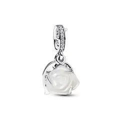 PANDORA - Charm Colgante Doble Rosa Blanca Floreciendo Plata Esterlina