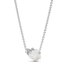 PANDORA - Collar Rosa Blanca Floreciendo Plata Esterlina