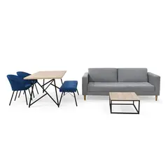 MICA - Juego de Sala Moderno en Poliéster (Sofá Cama + Comedor + 2 Sillas + Banca + Mesa de Centro)