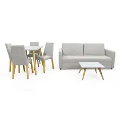 MICA - Juego de Sala Moderno en Poliéster (Sofá + Juego de Comedor 4 Puestos + Mesa de Centro)