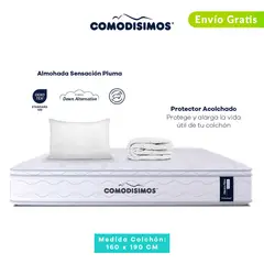 COMODISIMOS - Colchón Queen Firmeza Media Ortopédico Resortado Doble Cara Línea Advance 160 x 190 cm + Almohada + Protector Comodísimos