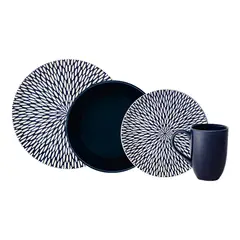 MICA - Juego de Vajilla 4 Puestos Vajilla 16 Pzas Azul Navy