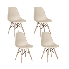 EKONOMODO - Set X4 Silla de Comedor en Polipropileno con Patas de Madera 83 x 48 x 53 cm