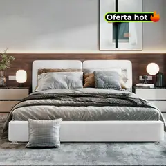 EKONOMODO - Colchón con Base Cama Doble Firmeza Media Ortopédico con Pillow Resortado 140 x 190 cm + Cabecero Combo - 0% Interés a 3 Cuotas Pagando con tu CMR Banco Falabella
