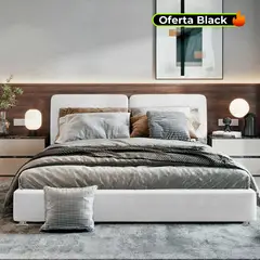 EKONOMODO - Colchón con Base Cama Doble Firmeza Media Ortopédico con Pillow Resortado 140 x 190 cm + Cabecero Combo