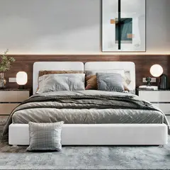 EKONOMODO - Colchón con Base Cama Doble Firmeza Media Ortopédico con Pillow Resortado 140 x 190 cm + Cabecero Combo - 0% Interés a 3 Cuotas Pagando con tu CMR Banco Falabella