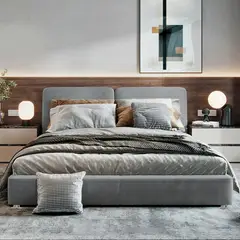 EKONOMODO - Colchón con Base Cama Doble Firmeza Media Ortopédico con Pillow Resortado 140 x 190 cm + Cabecero Combo - 0% Interés a 3 Cuotas Pagando con tu CMR Banco Falabella