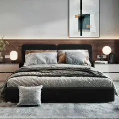 EKONOMODO - Colchón con Base Cama Doble Firmeza Media Ortopédico con Pillow Resortado 140 x 190 cm + Cabecero Combo - 0% Interés a 3 Cuotas Pagando con tu CMR Banco Falabella