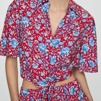 MANGO - Camisa Mujer con Estampado Manga corta