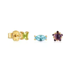 TOUS - Pack de pendientes pequeños con baño de oro 18 kt sobre plata y gemas Sugar Party