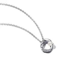 PANDORA - Collar Círculo Forma Orgánica en Pavé y Perla Cultivada de Agua Dulce Plata Esterlina