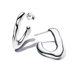 PANDORA - Aretes Aro Abierto Forma Orgánica en V Plata Esterlina