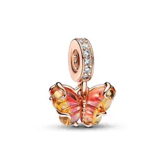PANDORA - Charm de Cristal de Murano Rosa y Amarillo Mariposa Recubrimiento en Oro Rosa