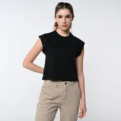DENIMLAB - Camiseta Mujer con Taches Manga corta de Algodón