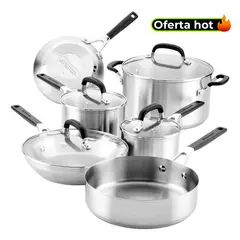 KITCHENAID - Juego de ollas Kitchenaid: Acero Inoxidable, Placa de Inducción. Bateria Acero 10 piezas