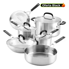 KITCHENAID - Juego de ollas Kitchenaid: Acero Inoxidable, Placa de Inducción. Bateria Acero 10 piezas