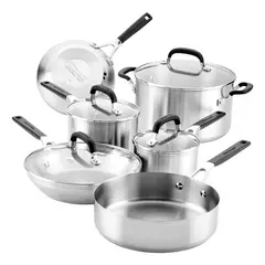 KITCHENAID - Juego de ollas Kitchenaid: Acero Inoxidable, Placa de Inducción. Bateria Acero 10 piezas