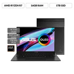 ASUS - Portátil Zenbook 14 OLED | AMD Ryzen AI7 | 16GB de RAM | 1TB SSD de almacenamiento | Windows 11 |14 Pulgadas | UM3406HA-QD107W | Computador portátil