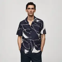 MANGO - Camisa Hombre con Estampado Manga corta de Algodón