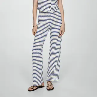 MANGO - Pantalón Recto Mujer Tiro alto de Rayas