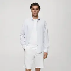 MANGO - Camisa Hombre De Rayas Manga larga de Algodón