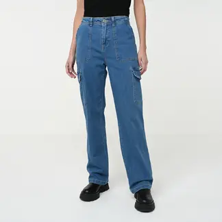 BASEMENT - Jean Cargo Mujer Tiro medio