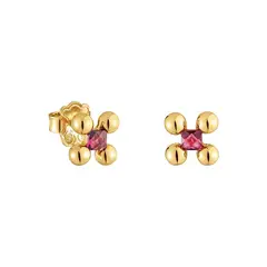 TOUS - Aretes cortos con baño de oro 18 kt sobre plata y rodolita Sugar Party