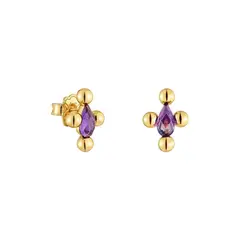 TOUS - Aretes cortos con baño de oro 18 kt sobre plata y amatista Sugar Party