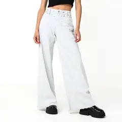 DENIMLAB - Jean Culotte Mujer Tiro medio de Algodón