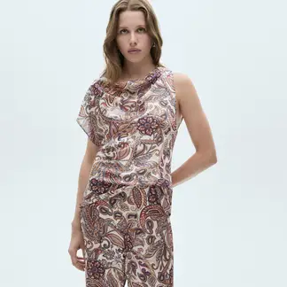 MANGO - Blusa Mujer con Estampado Una manga